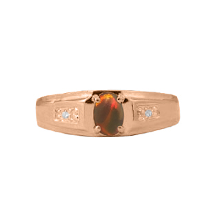 Men's Rose Gold Black Opal Gemstone and Diamond Ring
