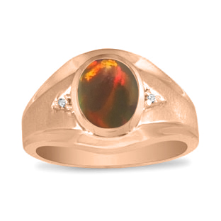 Men's Oval Black Opal Diamond Dual Finish Rose Gold Ring