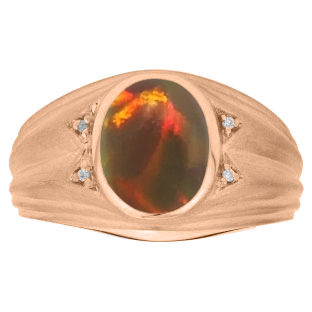 Oval Cut Black Opal Birthstone Diamond Men's Ring In Rose Gold