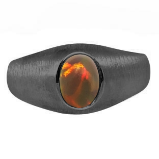 Black Gold Pinky Ring For Men Oval-Cut Black Opal Gemstone