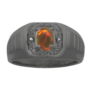 Diamond and Black Gold Men's Black Opal Ring
