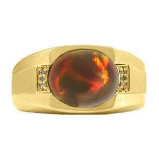 Yellow Gold Men's Diamond Black Opal Ring
