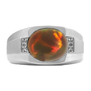 White Gold Men's Diamond Black Opal Ring