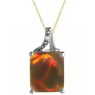 Emerald-Cut Black Opal Birthstone Diamond White Gold Pendant