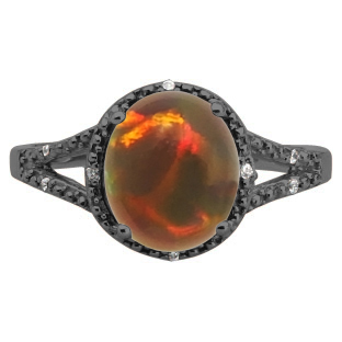 Simple Oval Cut Black Opal Diamond Black Gold Ring For Women
