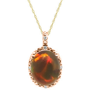 Simple Oval Cut Black Opal Diamond Rose Gold Pendant For Women