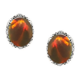 Simple Oval Cut Black Opal Diamond White Gold Stud Earrings For Women