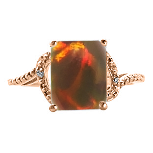 Simple Rose Gold Emerald-Cut Black Opal Diamond Ring Jewelry