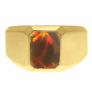 Emerald-Cut Black Opal Gemstone Custom Ring For Men In Yellow Gold