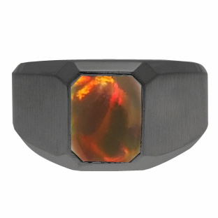 Emerald-Cut Black Opal Gemstone Custom Ring For Men In Black Gold