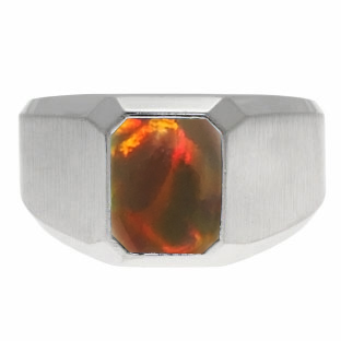Emerald-Cut Black Opal Gemstone Custom Ring For Men In Silver