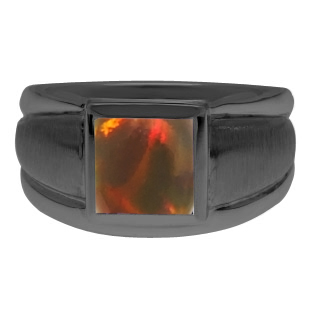 Black Gold Men's Square Black Opal Ring