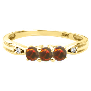 3 Stone Round Cut Black Opal Gemstone Diamond Yellow Gold Ring