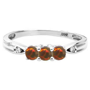 3 Stone Round Cut Black Opal Gemstone Diamond White Gold Ring