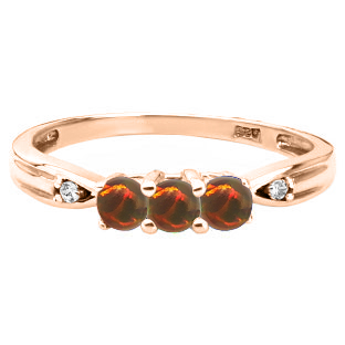 3 Stone Round Cut Black Opal Gemstone Diamond Rose Gold Ring