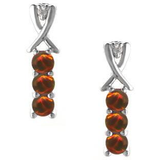 3 Stone Round Cut Black Opal Gemstone Diamond Silver Earrings