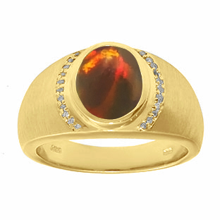 Men's Oval-Cut Black Opal and Diamond Ring In Yellow Gold