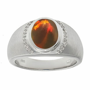 Men's Oval-Cut Black Opal and Diamond Ring In Silver