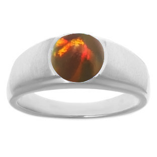 Men's Birthstone Rings - Round Black Opal Birthstone Ring In White Gold