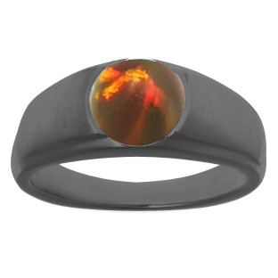 Men's Birthstone Rings - Round Black Opal Birthstone Ring In Black Gold