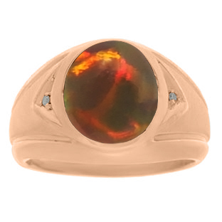 Black Opal Ring - Men's Diamond and Black Opal Rose Gold Ring