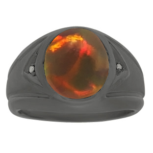 Black Opal Ring - Men's Diamond and Black Opal Black Gold Ring