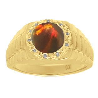 Men's Diamond and Black Opal Ring in Yellow Gold