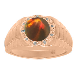 Men's Diamond and Black Opal Ring in Rose Gold
