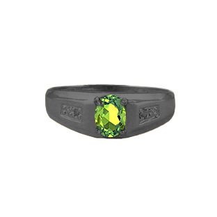 Men's Peridot Birthstone and Diamond Ring, Black Gold