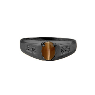 Men's Brown Cats Eye Diamond Rings, Black Gold Jewelry