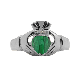 Sterling Silver Men's Malachite and Diamond Claddagh Ring