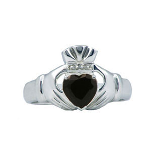 Sterling Silver Men's Black Onyx and Diamond Claddagh Ring