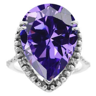 Big Pear Cut Violet CZ Diamond Stone Diamond Ring In White Gold