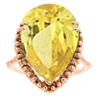 Big Pear Cut Yellow CZ Diamond Stone Diamond Ring In Rose Gold