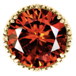 Large Round Orange CZ Diamond Stone Diamond Ring In Yellow Gold