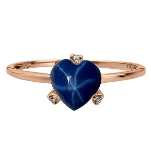 Heart Shaped Blue Star Sapphire Stone Diamond Rose Gold Ring