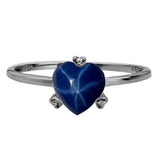 Heart Shaped Blue Star Sapphire Stone Diamond Black Gold Ring