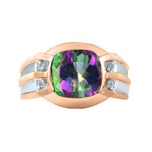 Men's Mystic Fire Topaz and Diamond Checkerboard Cut Ring