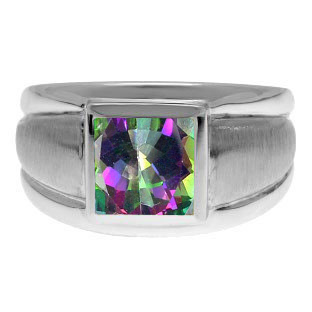 Sterling Silver Men's Square Mystic Fire Topaz Ring