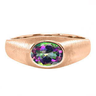 East-West Oval Cut Mystic Topaz Rose Gold Pinky Ring For Men