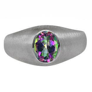 Black Gold Pinky Ring For Men Oval-Cut Mystic Topaz Gemstone