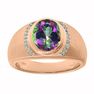 Men's Oval-Cut Mystic Fire Topaz and Diamond Ring In Rose Gold