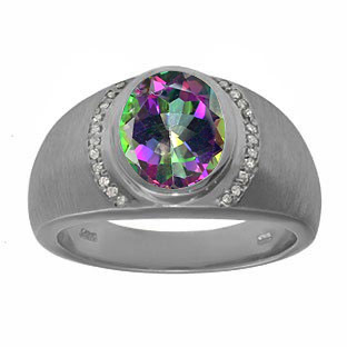 Men's Oval-Cut Mystic Fire Topaz and Diamond Ring In Black Gold