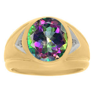 Mystic Topaz Ring - Men's Diamond and Mystic Topaz Yellow Gold Ring