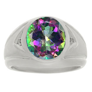 Mystic Topaz Ring - Men's Diamond and Mystic Topaz Silver Ring
