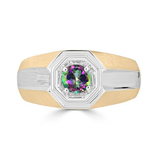 Solitaire Mystic Topaz Mens Ring - Men's Topaz Ring In Two Tone Gold