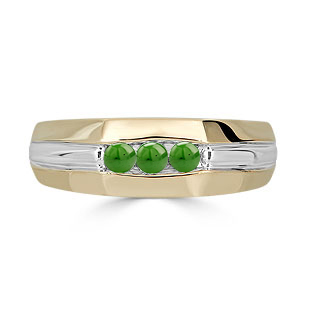 Jade Mens Ring - Men's 3 Stone Jade Ring In Two Tone Gold