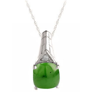 Diamond Cushion Cut Jade March Birthstone White Gold Pendant By Gemologica