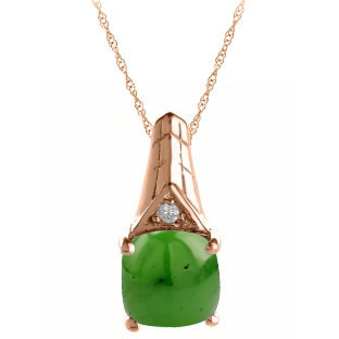 Diamond Cushion Cut Jade March Birthstone Rose Gold Pendant By Gemologica
