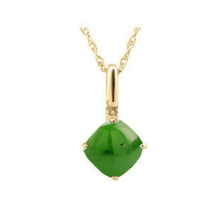 Yellow Gold Jade Gemstone Cushion-Cut Diamond Pendant By Gemologica